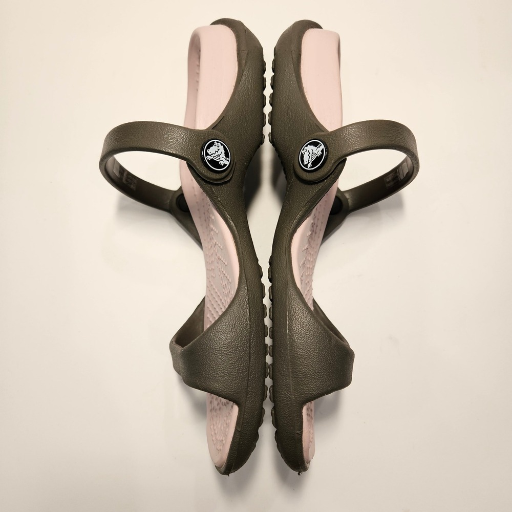Crocs Cleo Women 5 Olive Green Grey Pink Dual Strap Comfort Slide Sandals - Picture 6 of 8